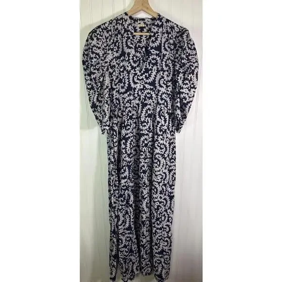 Matta Vayu Dress Batik Nandini Print Blue Maxi Dress M Maxi Puffy Sleeves - Picture 3 of 8